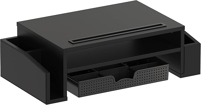Simple Houseware Desk Monitor Stand Riser w/ Adjustable Tray, Black | Built-In Tablet Slot and Side Storage - Image 6
