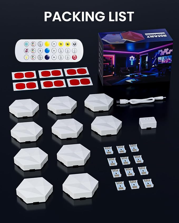 10 Pack Hexagon Led Lights, 110cm Smart Hexagon Light Panels, Hexagon Wall Lights, RGB Color Changing with App & Remote, Music Sync for Gameroom Lighting, Party Decor - Image 8