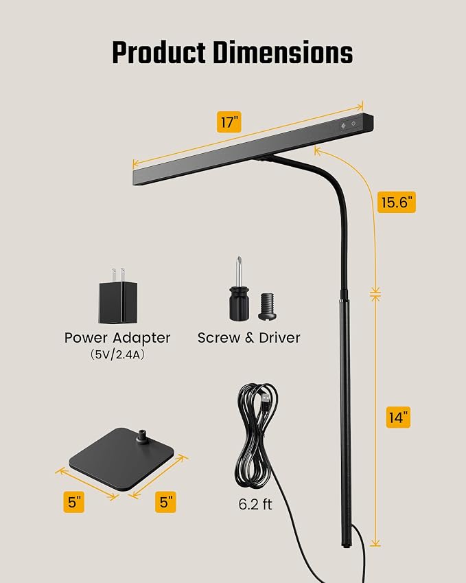 SUPERDANNY LED Desk Lamp for Home Office, Eye-Caring Desk Light with Base - Image 7