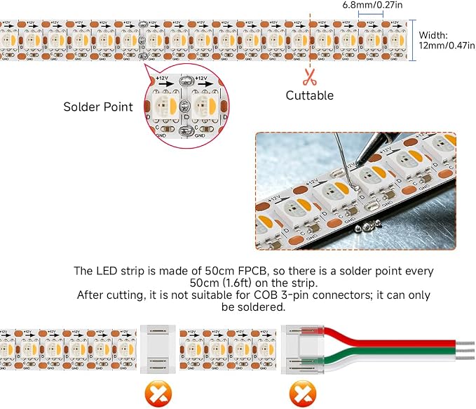 BTF-LIGHTING RGB+Warm White SK6812 LED Strip 3.28FT 144LED IP65 DC12V - Image 7
