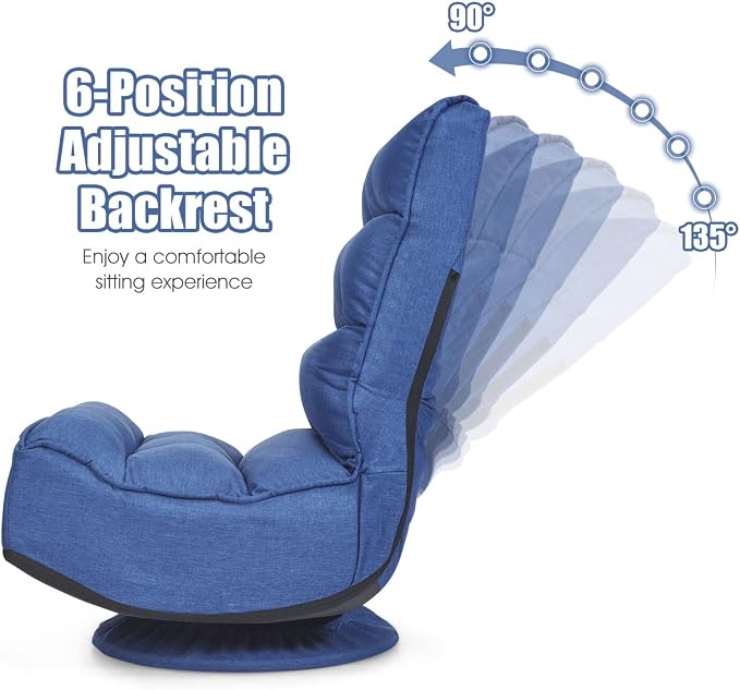 GIANTEX 360 Degree Swivel Gaming Chair, 6 Position Adjustable (Blue) | Folding Floor Chair, 300lb Spring Support, Comfortable Padded Backrest, Lazy Sofa Chair Game Rocker for Teens Adults - Image 4