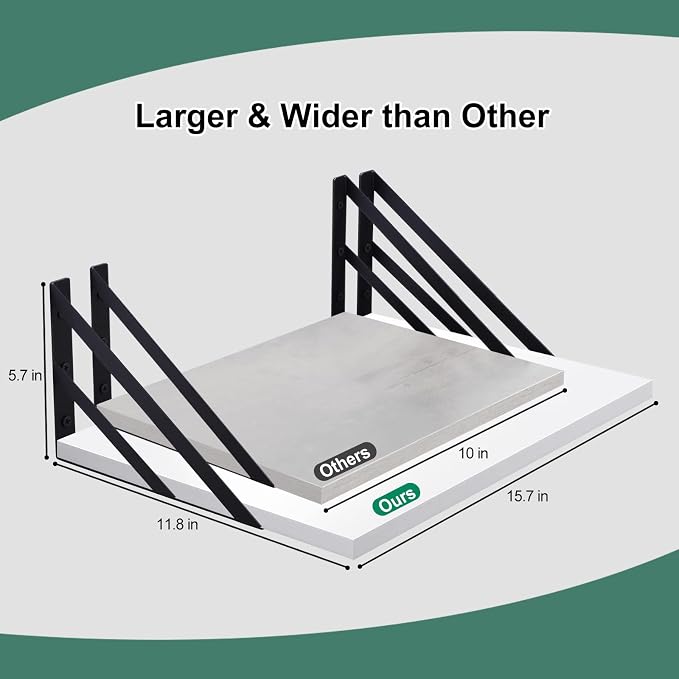 Tectocker-DOU 2 Pc Deep Floating Wall Shelves, Heavy Duty, 16x12, White - Image 3