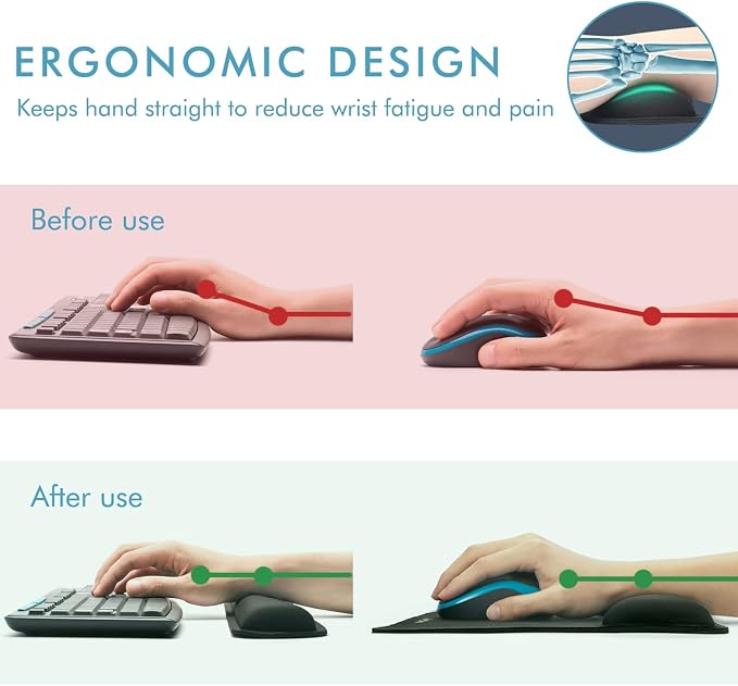 VAGAU Premium Keyboard Wrist Rest and Mouse Pad Wrist Support | Ergonomic Memory Foam Set for Office, Laptop, Mac, Computer and Gaming, Comfortable Typing &Wrist Pain Relief - Image 3