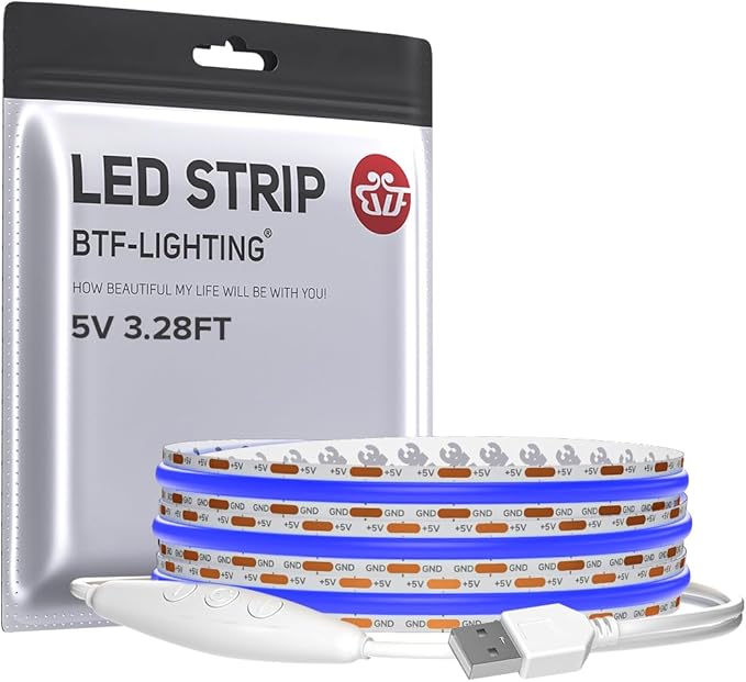 BTF-LIGHTING 5V USB COB LED Strip Lights 3.28FT Blue Color for TV by BTF-LIGHTING