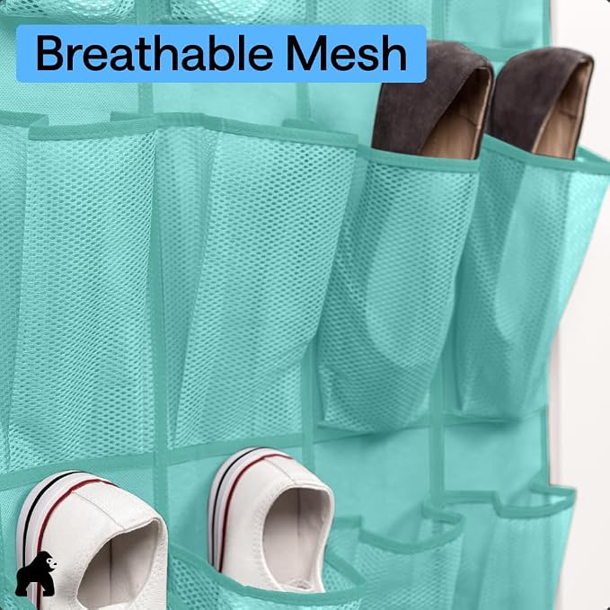 GORILLA GRIP Over the Door Shoe Organizer, 24 Large Pockets, Turquoise - Image 5
