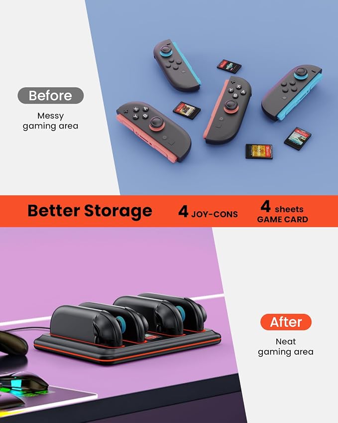 Controller Charger Dock for Nintendo Switch-2: GEEKERA 4 in 1 Portable Dual-Direction Magnetic Charger Staion for JoyCon 2 (2025) Accessories with RGB Light Fast Charging Dock for Party Game Gift - Image 6