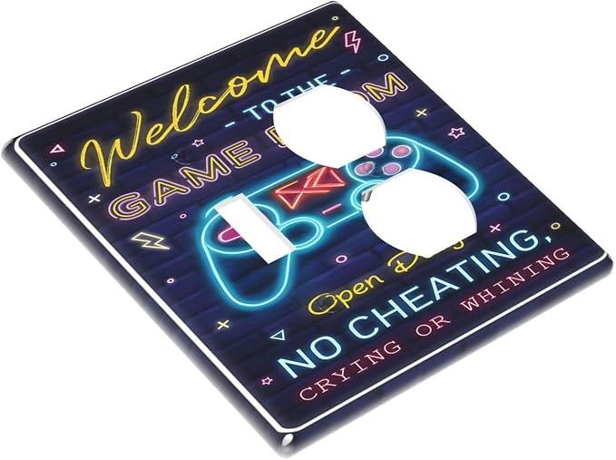 Decorative Outlet Covers Welcome to the Game Room Sign 2 Gang Combination 1 Toggle/1 Duplex Light Switch Cover Gfci Wall Plate Electrical Receptacle Switchplate for Bedroom Decor - Image 3