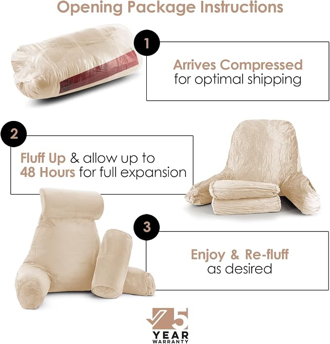 Nestl Reading Pillow with Portable Laptop Lap Desk - Shredded Memory Foam Back Support Pillow for Sitting Up in Bed and Couch Rest Pillows with Arms, Bed Tray Table with Foldable Legs, Cream - Image 4