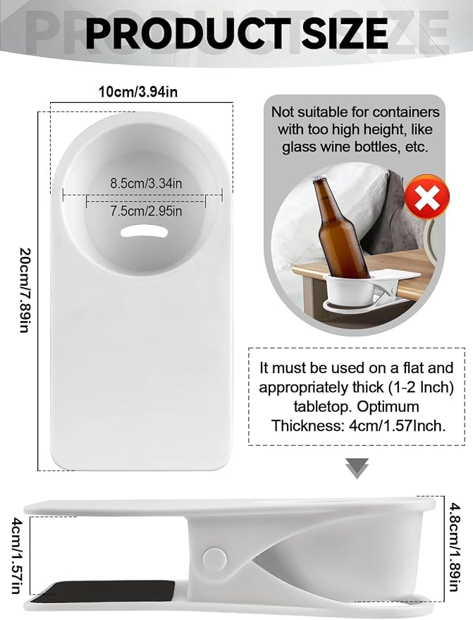 3PCS Clip on Cup Holder for Chair, Kalolary Desk Drink Holder Clamp, White - Image 2