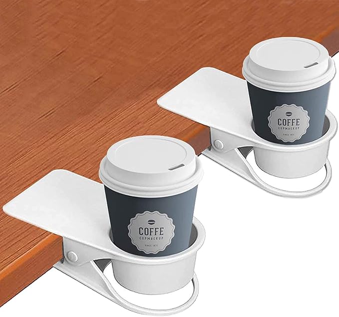 2PCS Clip on Cup Holder for Chair, Kalolary Desk Drink Holder Clamp, White by Kalolary