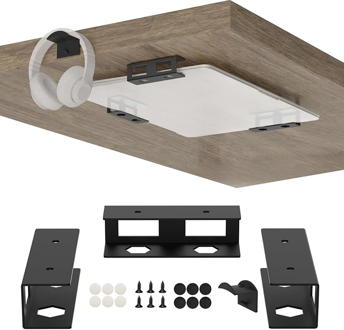 Under Desk Laptop Mount for Lenovo,HP,Asus,Acer Laptop Under Desk Holder with Anti-Scratch Pads Compatible with Laptop,Mac mini,MacBook,Keyboard Under Desk Laptop Shelf with Headphone Hanger by Varghesyla