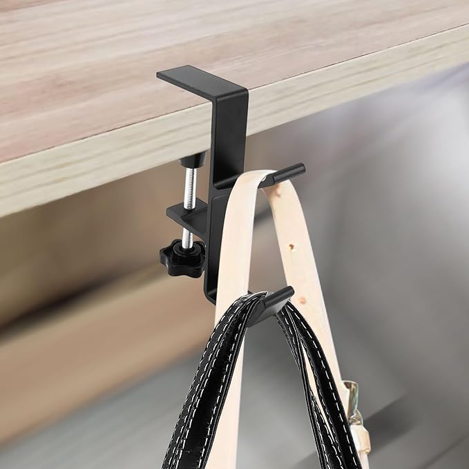 Desk Mount Bag Holder Hook Clamp-On Backpack Hanger Portable Desk Mount Headphones Holder Reduce Desk Clutter for Table Desk, Under Counter (Black) - Image 2