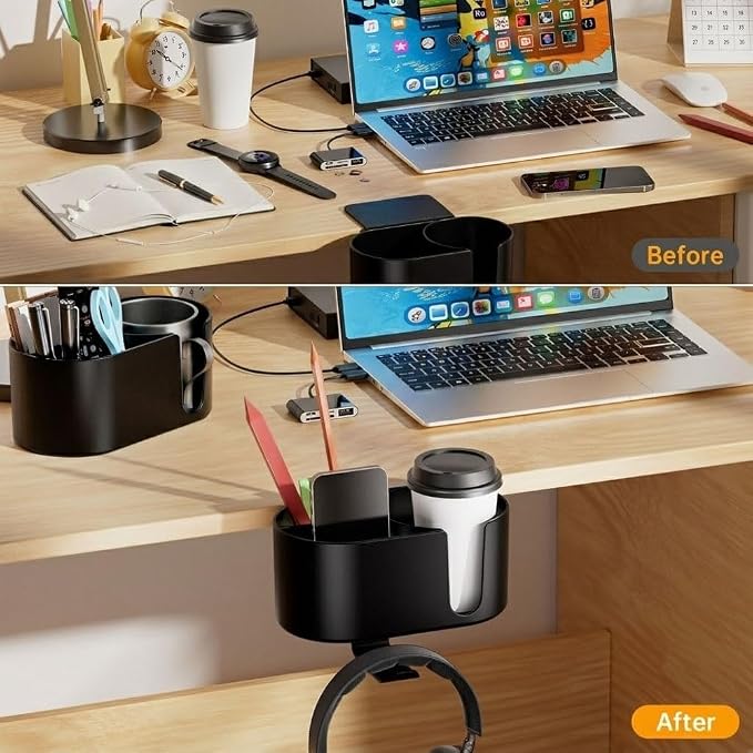 4 in 1 Desk Cup Holder Clamp, Desk Side Drink Holder with Headphone Hook - Image 4