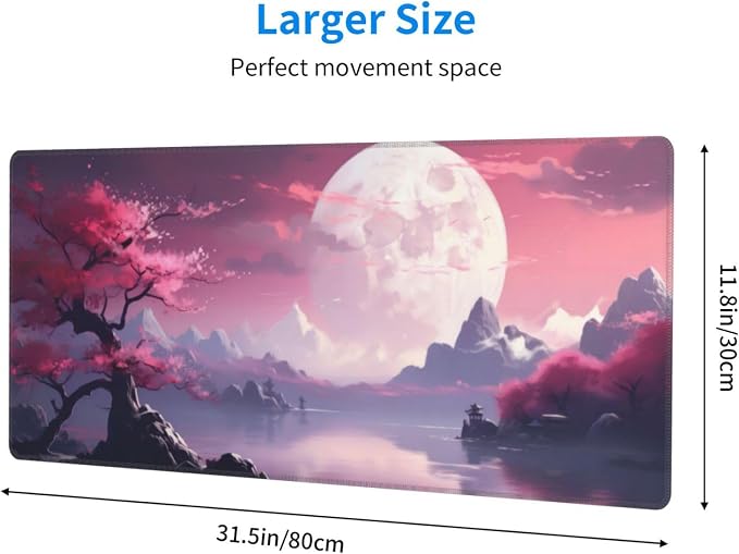 Watercolor Japanese Large Gaming Mouse Pad,Japanese Mouse Pad 31.5 x 11.8 in Mat Desk Pad,Large Desk Mat,Extended Keyboard Mousepad with Non-Slip Base and Stitched Edge for Desk Home Office - Image 2