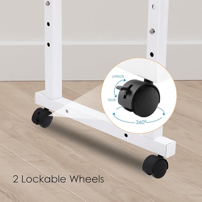 Arlopu Overbed Table with Wheels,60.6-84.2 inches Mobile Bed Desk, White - Image 5