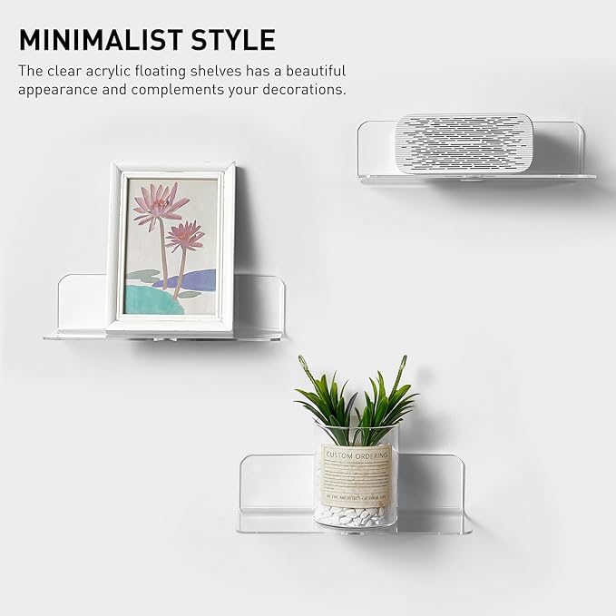 OAPRIRE Acrylic Floating Wall Shelves Clear, No Drill, 9 Inch 2 Pack - Image 6