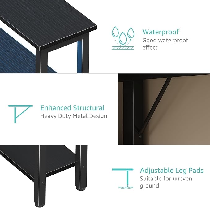 Lufeiya L Shaped Gaming Desk with Storage Shelves, 47 inch Home Office Desk with Monitor Stand, Computer Desk with LED Lights,Power Outlets and Fabric Drawers, Black - Image 8