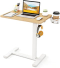 Tangkula Mobile Standing Desk, Pneumatic Height Adjustable Rolling Desk with Cup Holder & Headphone Hook, Overbed Table with Hidden Wheels, Laptop Computer Cart for Couch, Home, Office (Natural) by TANGKULA