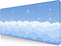 IMAYONDIA Cute Pastel Blue Desk Mat, Aesthetic Stars Moon Desk Pad, Kawaii Anime Deskmat, Gradient White Clouds Computer Pad, Minimalist Large Gaming Mouse Pad Mousepad, 31.5 X 11.8 Inch by IMAYONDIA