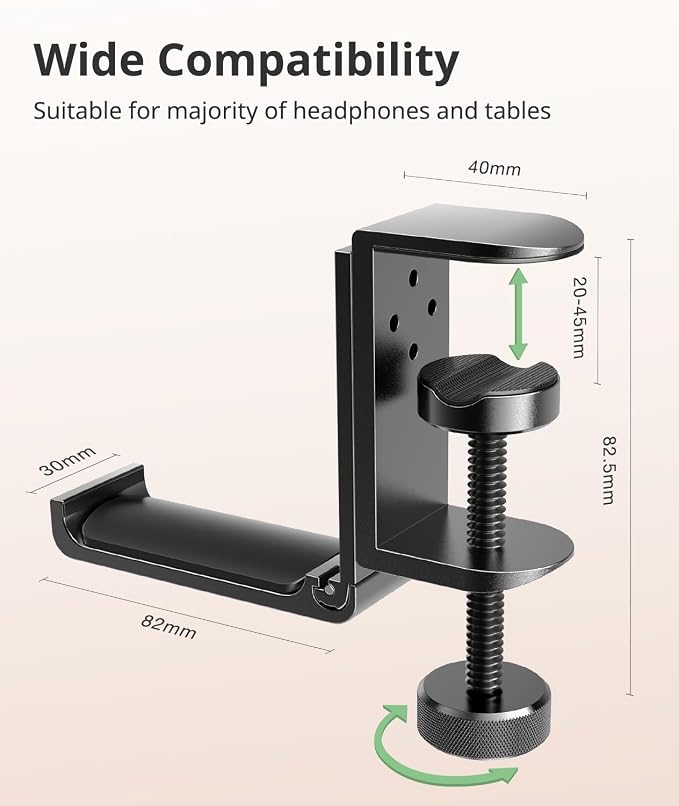Kimiangel Headphone Stand Under Desk, Foldable Aluminum Headset Holder with Adjustable Screw Clamp, Headphone Hook Mount for Gaming Accessories, Space-Saving Under Table Headset Hanger - Image 4