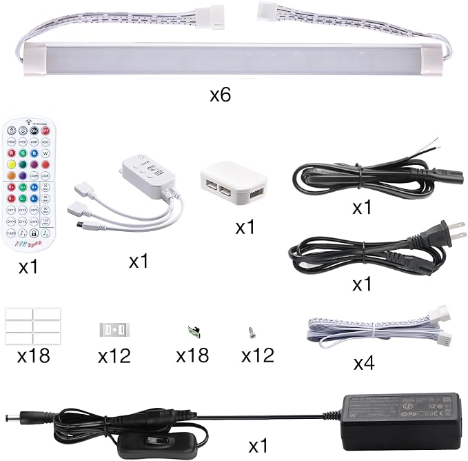 LABOREDUCER RGB Under Cabinet Lights,6 Pack Plug in or Hardwired Linkable RGB LED Closet Light with Remote and APP Control,24V Under Cabinet Lighting for Kitchen Closet Counter 18W(RGB+Cool White - Image 3