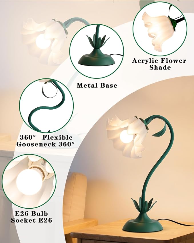 WERFOP Flower Table Lamp Cute Desk Lamp for Bedroom Home Decor - Image 4