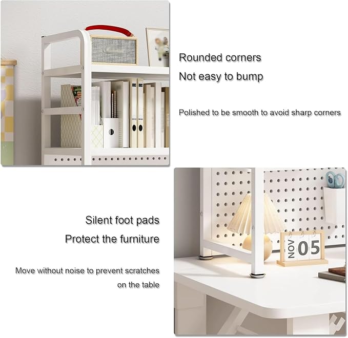 Pegboard for Desk Stand, Desks Organizer with Peg Board, Table Gaming Home Work Desk Extender Storage Rack, for Bedroom, Study, Kitchen, Office, White, 115 * 98cm/45.3 * 38.6in - Image 4