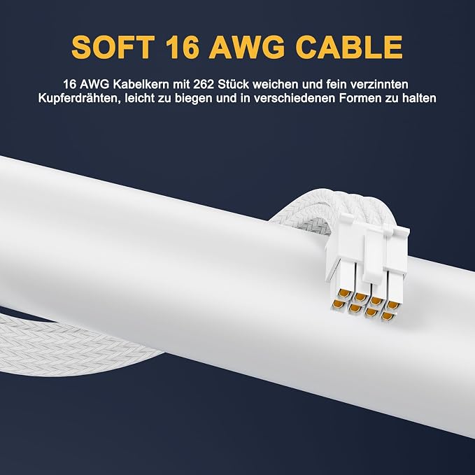 Sirlyr PSU Cable Extension Kit,One Way Bend Design PC Cables - Bright White Braided 1x 24Pin ATX / 2X 8 (4+4) Pin EPS/Gold-Plated 3X 8 (6+2) Pin PCIE for Power Supply,16AWG 6 Kits - Image 3