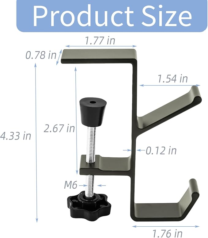 Desk Mount Bag Holder Hook Clamp-On Backpack Hanger Portable Desk Mount Headphones Holder Reduce Desk Clutter for Table Desk, Under Counter (Grey) - Image 3