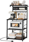 VEVOR Kitchen Bakers Rack with Power Outlets, 23.6 x 15.7 x 55.1 Inch Microwave Stand with Built-in Power Strip & 4.6 Ft Cord, 8 S-Shaped Hooks, for Dish Storage, Spice Jars, Coffee Bar Organization by VEVOR