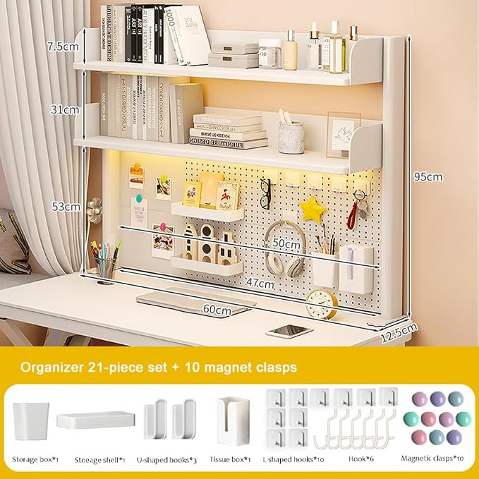 MATISUN No Drill Desk Pegboard, Clamp On Desk Pegboard, Gaming Pegboard with Pegboard Accessories, Hanging Laptop Mount (60cm-23.62in,White) - Image 3