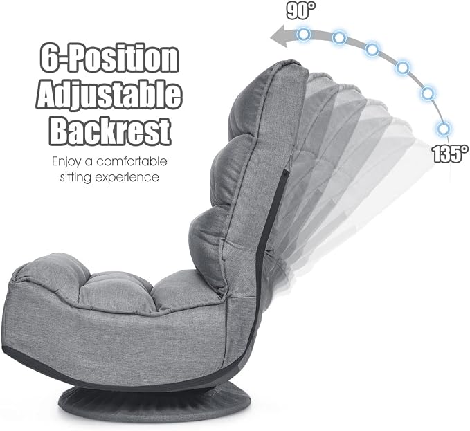 Giantex 360 Degree Swivel Floor Chair, Folding Floor Gaming Chair with 6 Positions Adjustable, Lazy Sofa Lounge Chair w/Tufted Back Support, Video Gaming Chair for Reading TV Watching (Gray) - Image 4