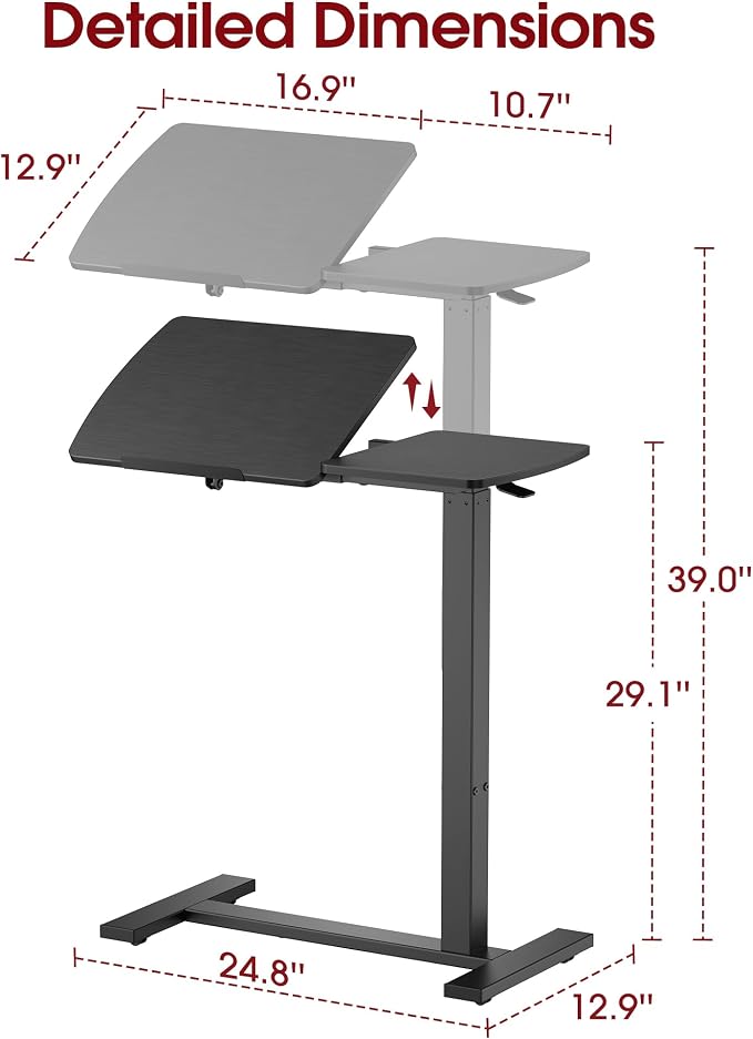 Sakugi Overbed Bedside Table with Wheels, Right-Side Tilt Top, Laptop Desk - Image 2