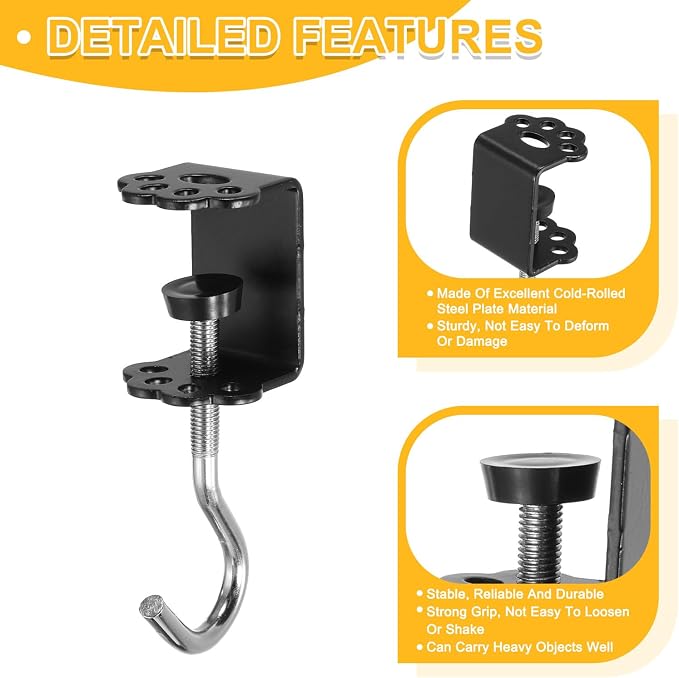 PATIKIL Desk Hook, 2Pcs Desk Mount Bag Holder Hook Cat Claws J Hooks for Hanging Bag Backpack Under Desk Clamp Purse Adjustable Headphone Table Closet Door Under Counter, Black - Image 3