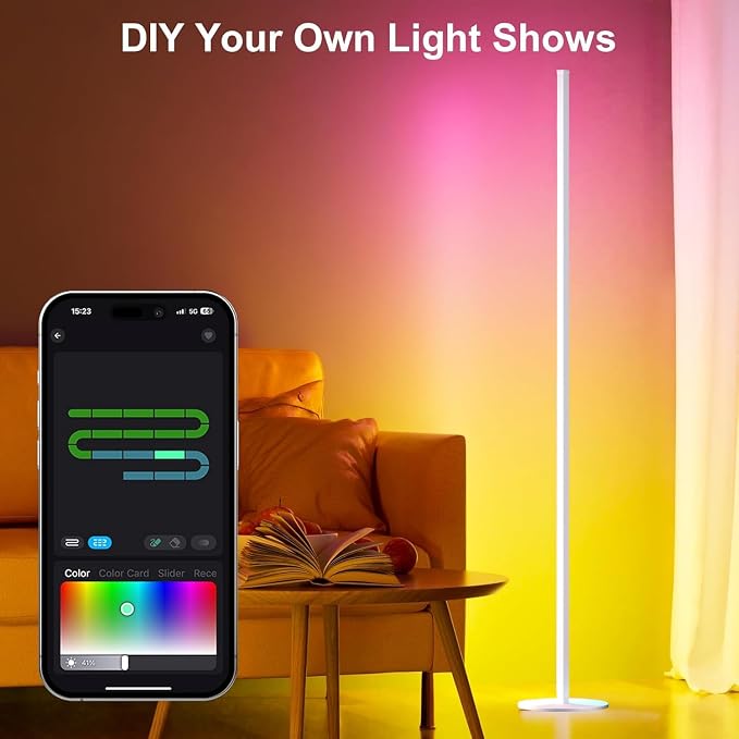 White Corner Floor Lamp 1 Pair, LED Corner Lamp with Remote Control, APP Control 16 Million Colors, Timing, Color Changing Ambient Lighting for Living Room, Bedroom, Gaming (Only One Adaptor) - Image 6