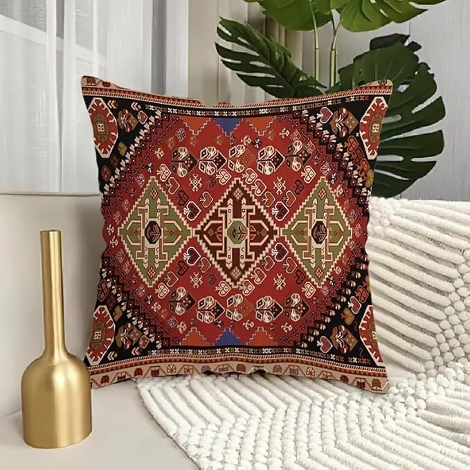Set of 4 Vibrant Oriental Ikat Throw Pillow Covers - Colorful Geometric & Tribal Patterns, Decorative Cushion Cases for Living Room Sofa,Throw Pillows for Couch，18x18 Pillows Linen Pillowcase - Image 3