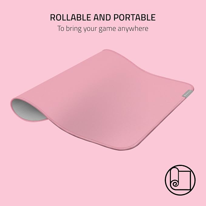 Razer Strider Hybrid Mouse Mat with a Soft Base & Smooth Glide, Pink | Firm Gliding Surface, Anti-Slip Base, Rollable & Portable, Anti-Fraying Stitched Edges, Water-Resistant, Large - Image 4