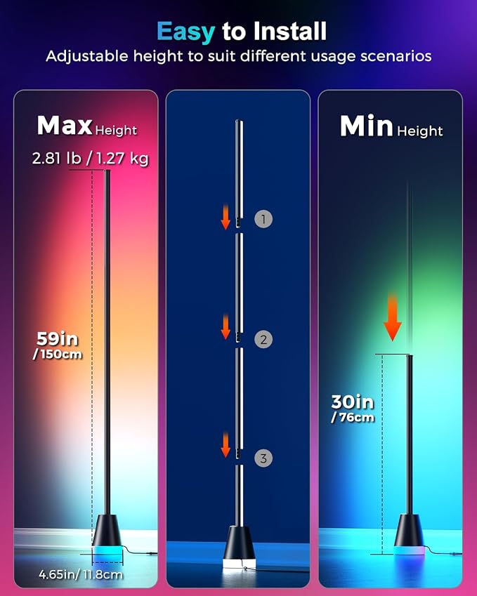 RGBIWC Corner Floor Lamp, Smart Ambient LED Light, Black - Image 7