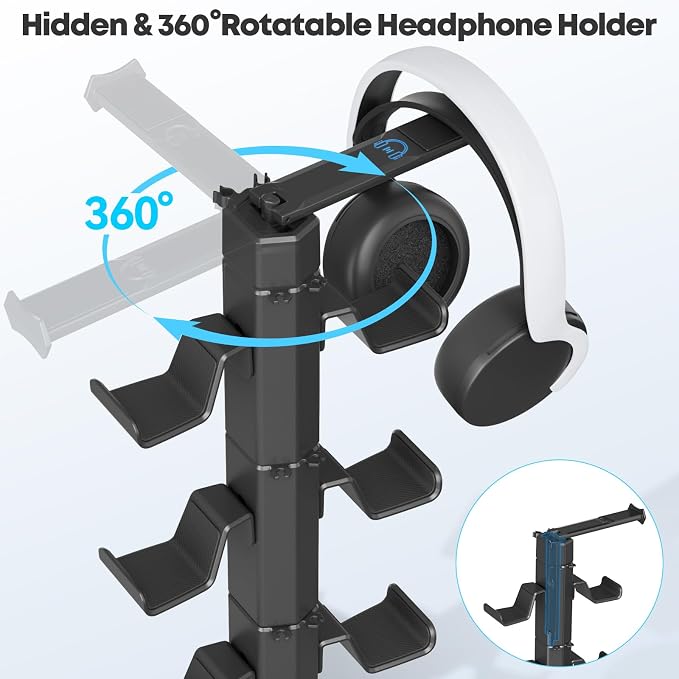 Controller & Headset Holder Stand for Desk, with Charger Cable Organizer Headphone Stand for PS5/ Xbox/ PS4/ Switch, Metal Base Controller Hanger Hook for Storage Earphones, Game Console, Mobile Phone - Image 2