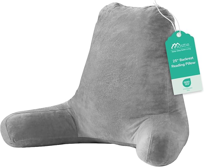 Sasttie Reading Pillow for Bed, Back Pillow for Sitting Up, Dark Grey by SASTTIE