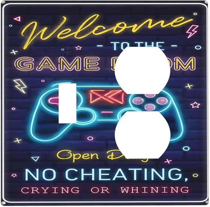 Decorative Outlet Covers Welcome to the Game Room Sign 2 Gang Combination 1 Toggle/1 Duplex Light Switch Cover Gfci Wall Plate Electrical Receptacle Switchplate for Bedroom Decor by JOOJIAO