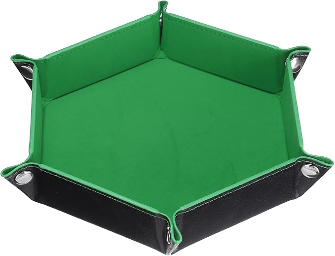 HARFINGTON PU Leather Dice Tray Unisex Valet Tray Folding Hexagon Tray Portable Entryway Table Nightstand Bedside Desk Holder for Key Wallet Watch Coin Jewelry, Green - Image 3