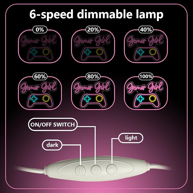 Gamer Neon Sign,Gaming Neon Sign for Gamer Room Decor LED Lights Girl's Bedroom Wall Decor Gamepad Dimmable Neon Gaming Sign for Party Decorations Girl Gifts USB Powered(15.4"*11.4") - Image 5