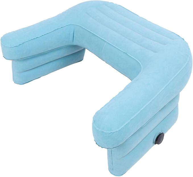 Aramox Inflatable Reading Pillow PVC Velvet Inflatable Lap Desk with 3 Inflation Ports Height Foldable Support for Working Gaming Writing in Bed Sofa Travel (Blue) - Image 3