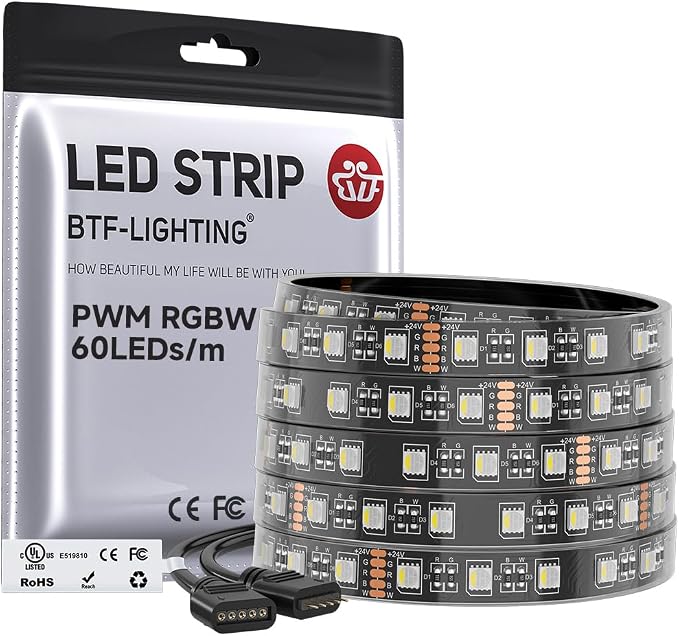 BTF-LIGHTING RGBW LED Strip Cool White 16.4ft 60LED DC24V UL Listed IP67 by BTF-LIGHTING