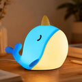 Cute Narwhal Night Light, Tap Control with 3 Warm White Brightness, USB Kids Bed Lamp with 30-Minute Timer, Soft Silicone Glow for Nursery, Birthday Gift, Blue by HPYDIY