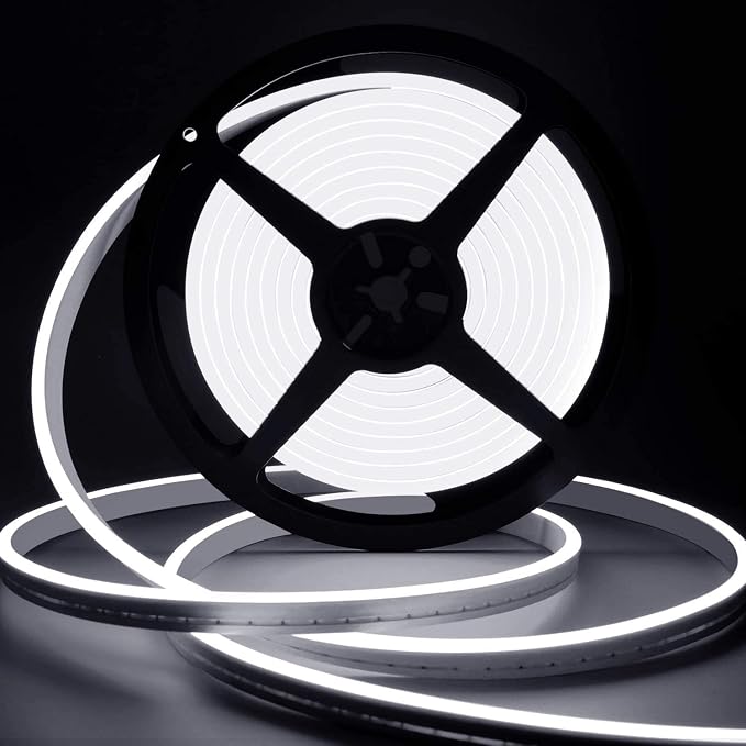 Lamomo LED Neon Rope Light, 12V White Neon LED Strip Light, 16.4ft/5m Dimmable Waterproof Strip Lighting, Silicone DIY Sign for Bedroom Indoor Home Decor (Power Adapter Included) by Lamomo