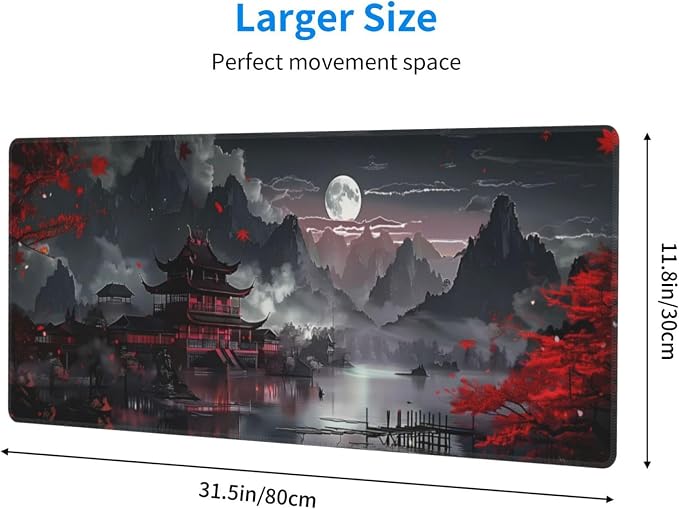 Extended Gaming Mouse Pad, Large Gaming Mouse Waterproof with Stitched Edges, Non-Slip Desktop Pad for Home and Office, Level Up Your 31.5x11.8 Inch… (Japanese Style) - Image 2
