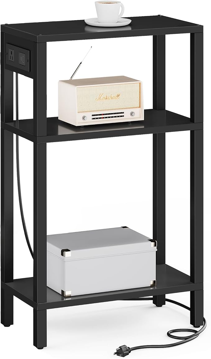 TUTOTAK Narrow Side Table, 3-Tier Small End Table with Charging Station by ChoosetutotakFurnitureBuildYourCozyHome