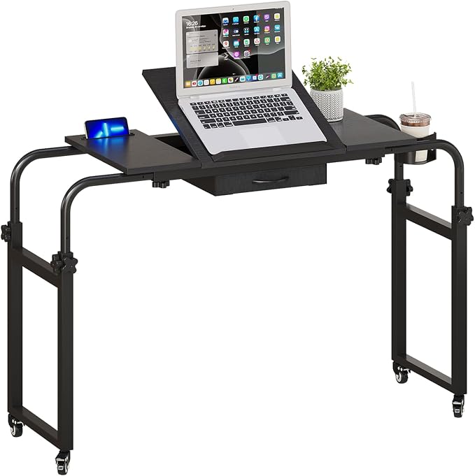 GiftGo Overbed Table with Wheels Rolling Laptop Desk Cart Over Recliner Wheelchair Table Adjustable for Hospital and Home Use Over The Bed Table with Storage Drawer and Cup Holder (Black) - Image 9